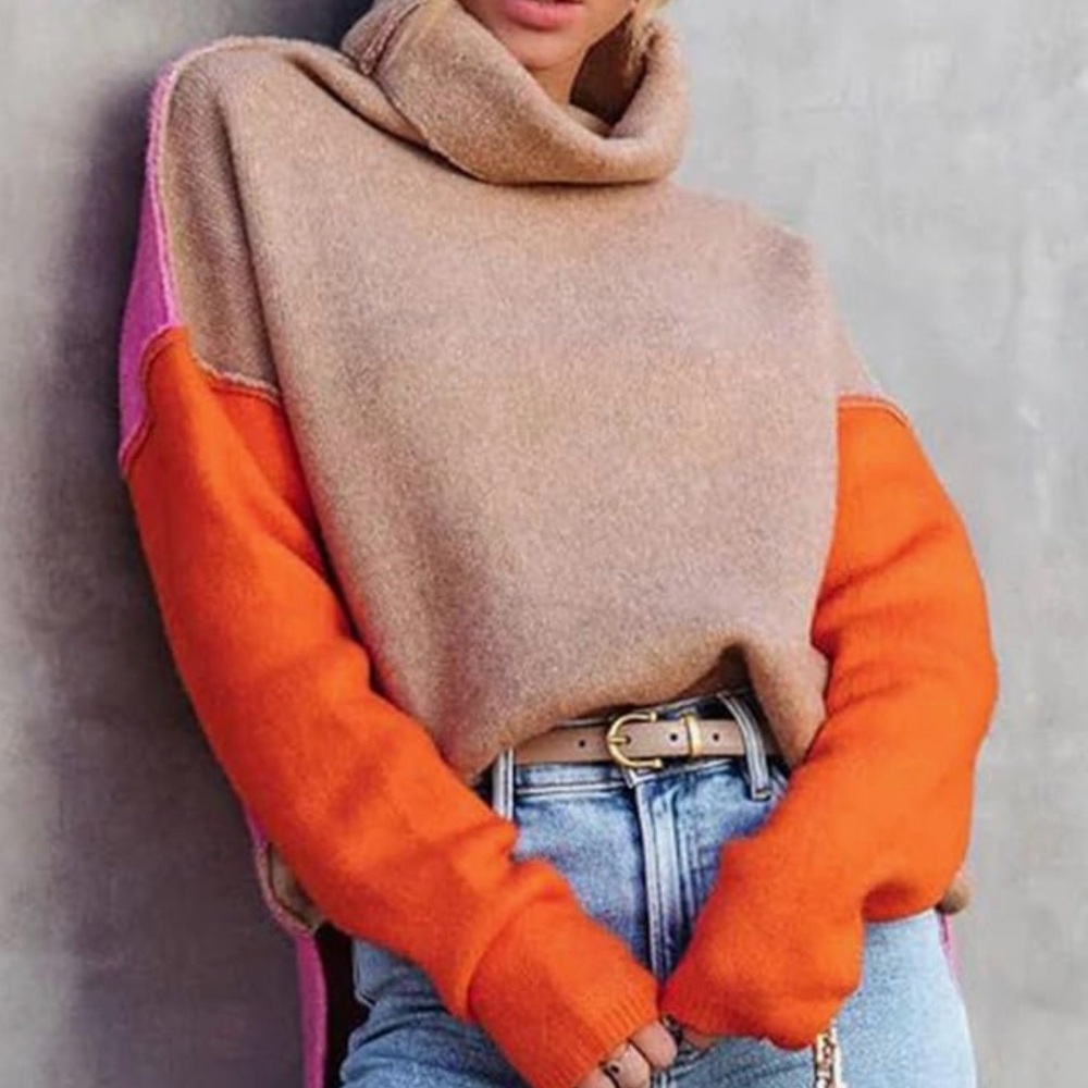 Beautiful New Sweater Beige, Orange And Pink Is  Identical To These Photos